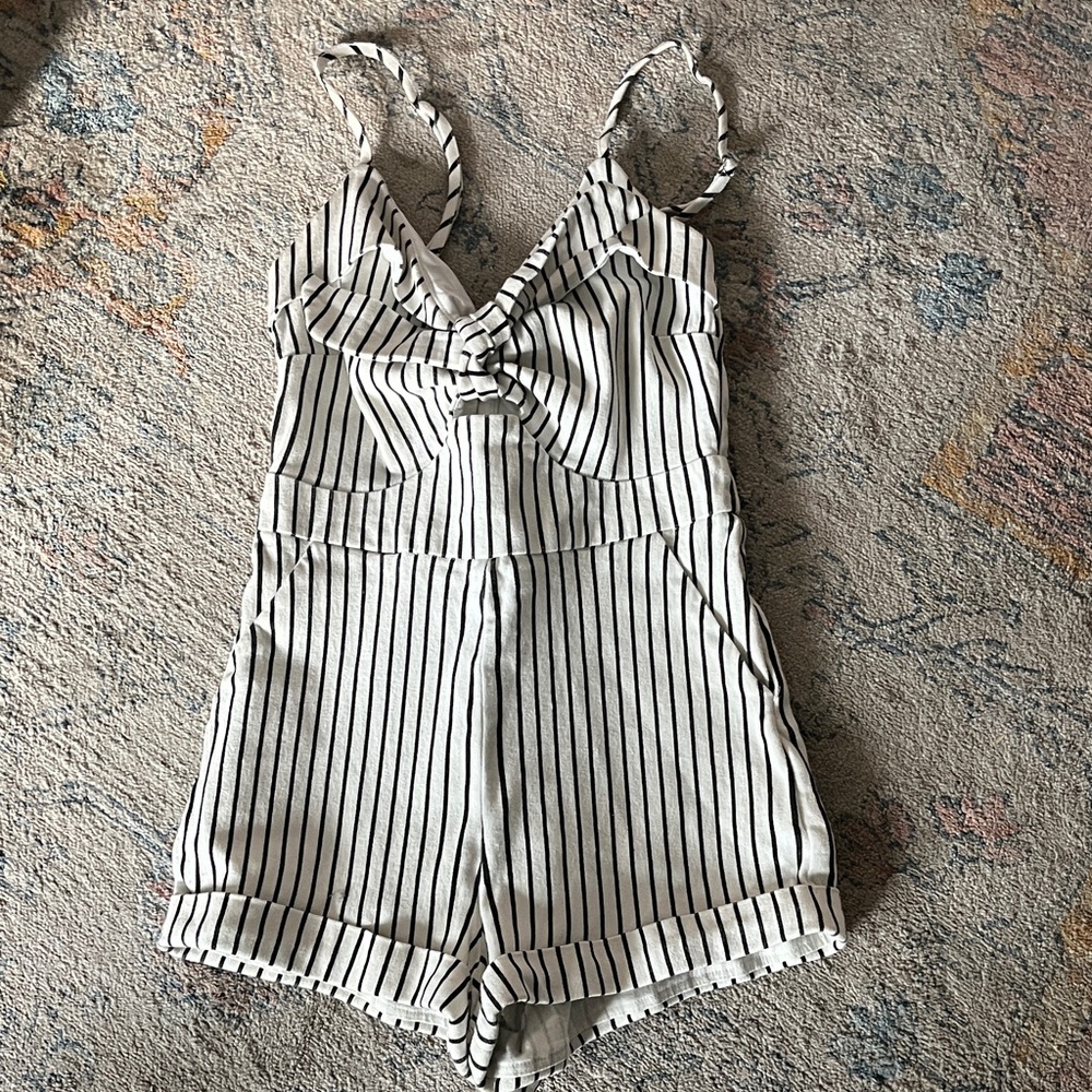 Blush Black and White Striped romper